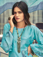 Thumbnail for Jyoti Fashion Women's Turquoise Muslin Floral Digital Print with Sequins Work Salwar Suit Set - Distacart
