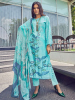 Thumbnail for Jyoti Fashion Women's Turquoise Muslin Floral Digital Print with Sequins Work Salwar Suit Set - Distacart