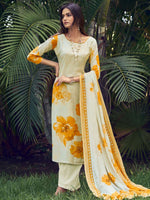 Thumbnail for Jyoti Fashion Women's Cream Muslin Floral Digital Print with Sequins Work Salwar Suit Set - Distacart