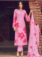 Thumbnail for Jyoti Fashion Women's Pink Muslin Floral Digital Print with Sequins Work Salwar Suit Set - Distacart