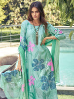 Thumbnail for Jyoti Fashion Women's Green Muslin Floral Digital Print with Sequins Work Salwar Suit Set - Distacart