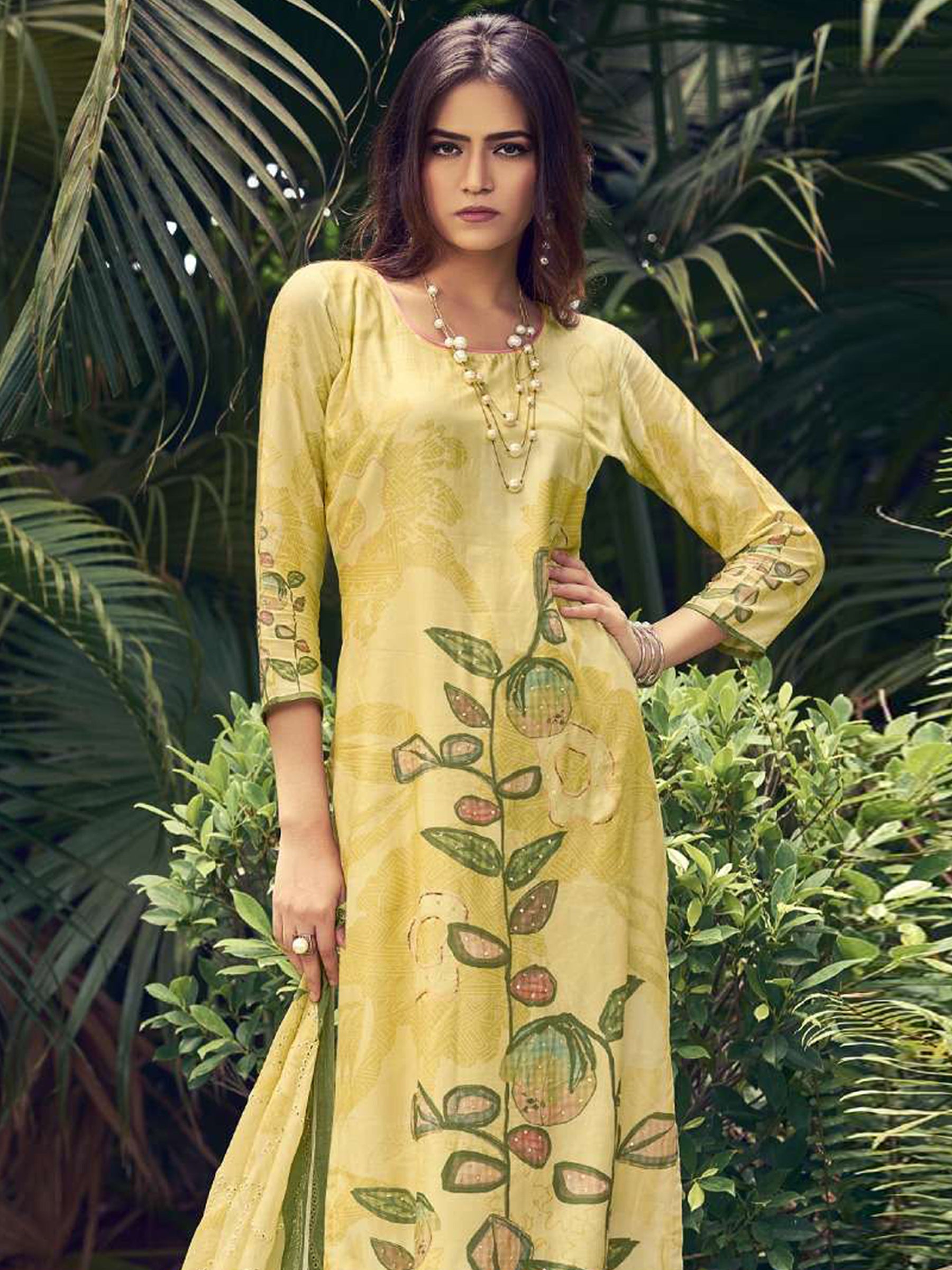 Jyoti Fashion Women's Lemon Yellow Muslin Floral Digital Print with Sequins Work Salwar Suit Set - Distacart