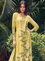 Thumbnail for Jyoti Fashion Women's Lemon Yellow Muslin Floral Digital Print with Sequins Work Salwar Suit Set - Distacart