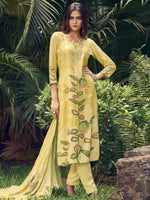 Thumbnail for Jyoti Fashion Women's Lemon Yellow Muslin Floral Digital Print with Sequins Work Salwar Suit Set - Distacart