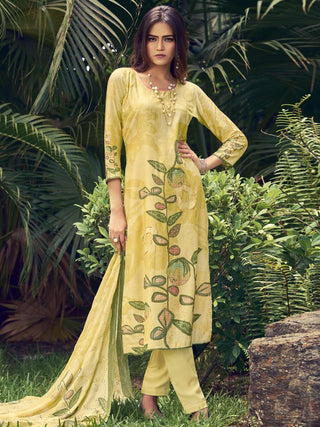 Jyoti Fashion Women's Lemon Yellow Muslin Floral Digital Print with Sequins Work Salwar Suit Set - Distacart