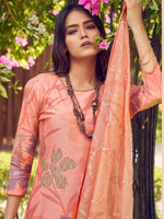 Thumbnail for Jyoti Fashion Women's Peach Muslin Floral Digital Print with Sequins Work Salwar Suit Set - Distacart