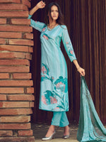 Thumbnail for Jyoti Fashion Women's Sky Blue Muslin Floral Digital Print with Sequins Work Salwar Suit Set - Distacart