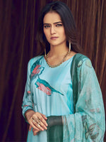 Thumbnail for Jyoti Fashion Women's Sky Blue Muslin Floral Digital Print with Sequins Work Salwar Suit Set - Distacart
