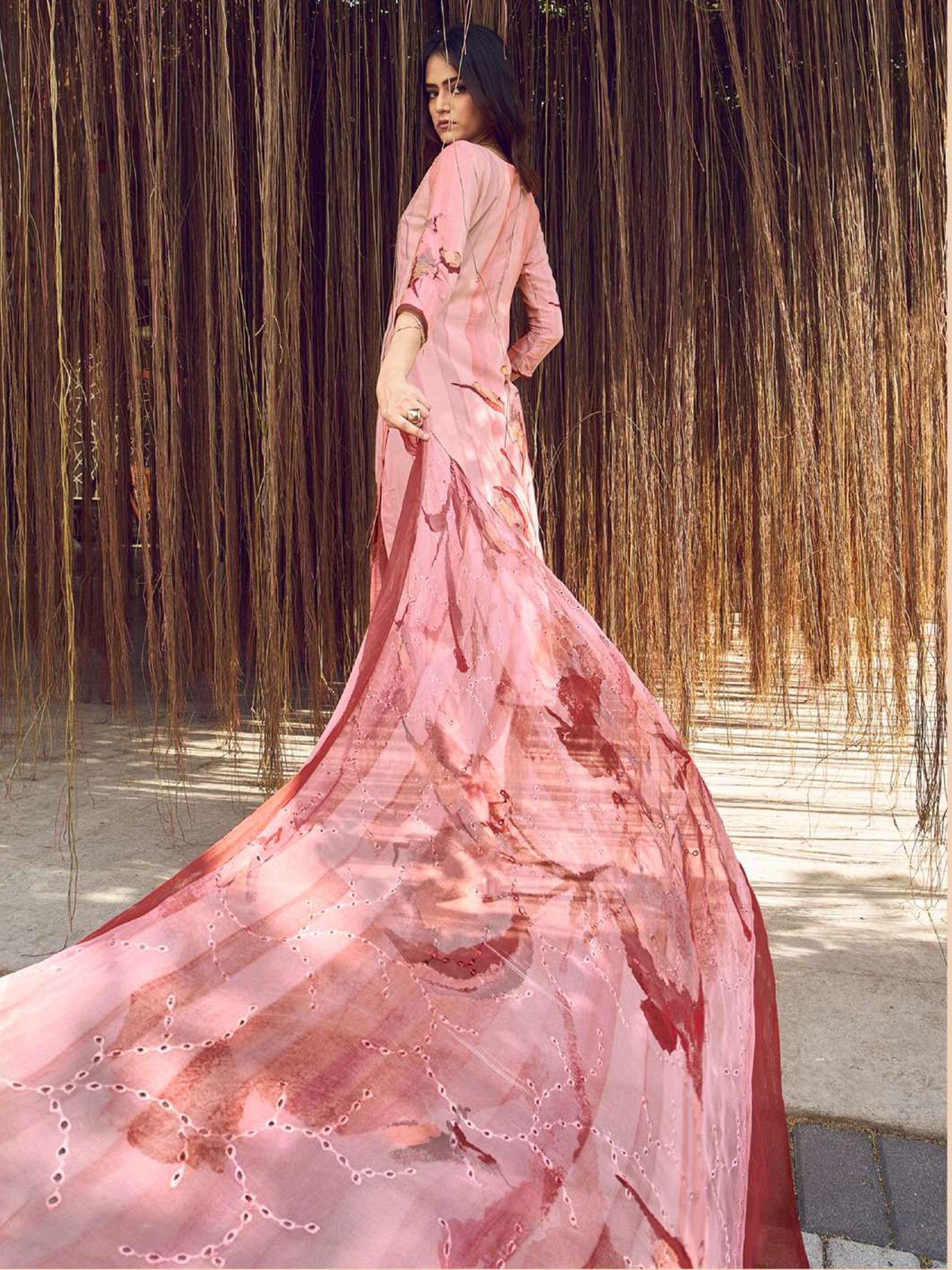 Jyoti Fashion Women's Peach Muslin Floral Digital Print with Sequins Work Salwar Suit Set - Distacart