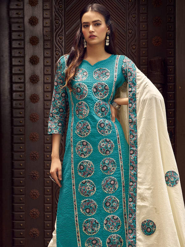 Jyoti Fashion Women's Teal Pure Cotton Digital Printed Salwar Suit Set - Distacart