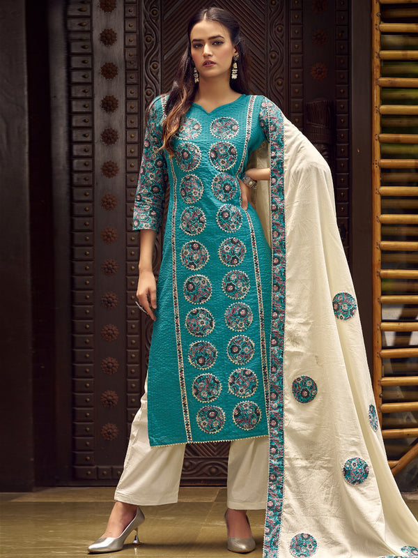 Jyoti Fashion Women's Teal Pure Cotton Digital Printed Salwar Suit Set - Distacart