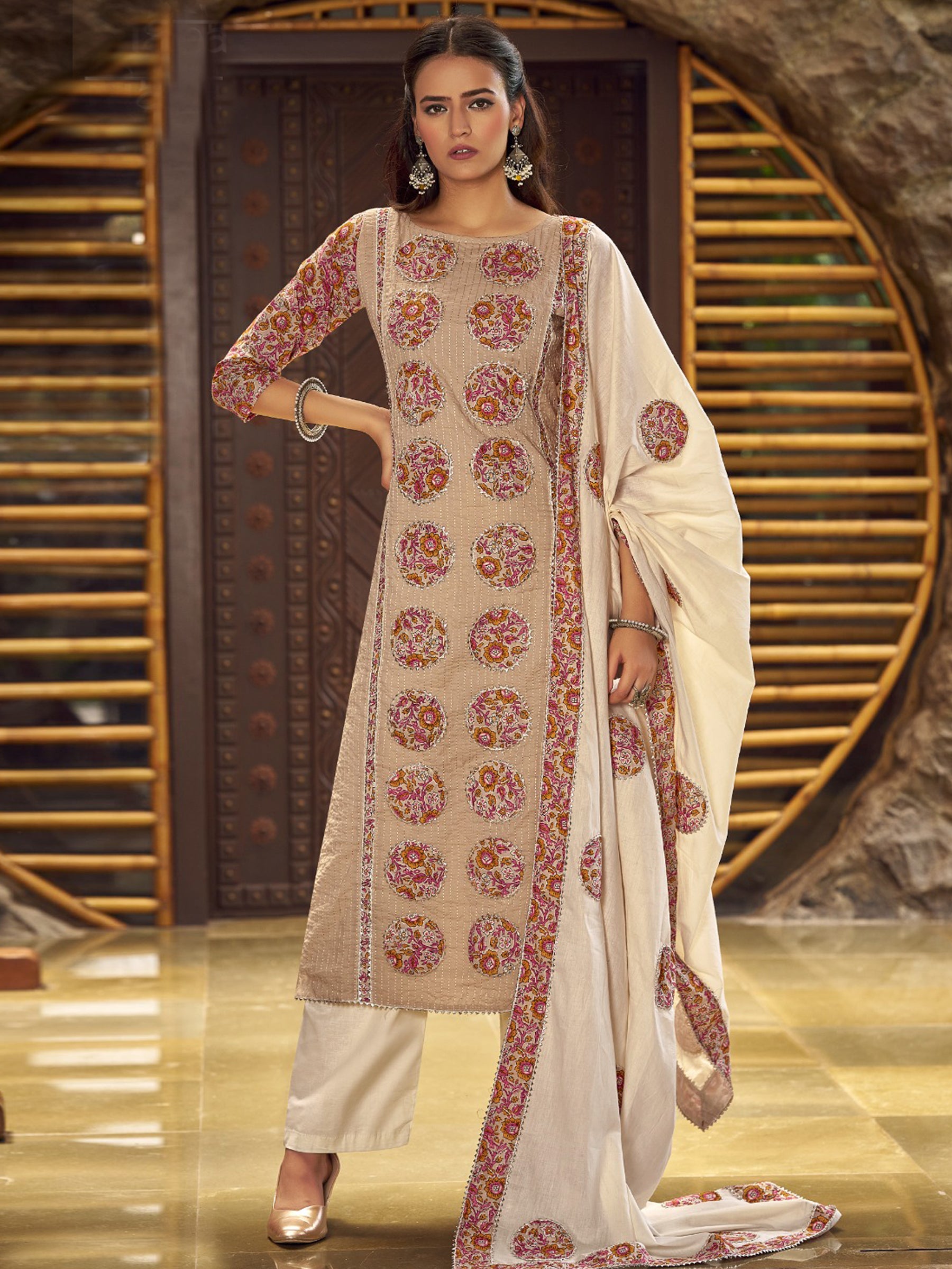 Jyoti Fashion Women's Beige Pure Cotton Digital Printed Salwar Suit Set - Distacart