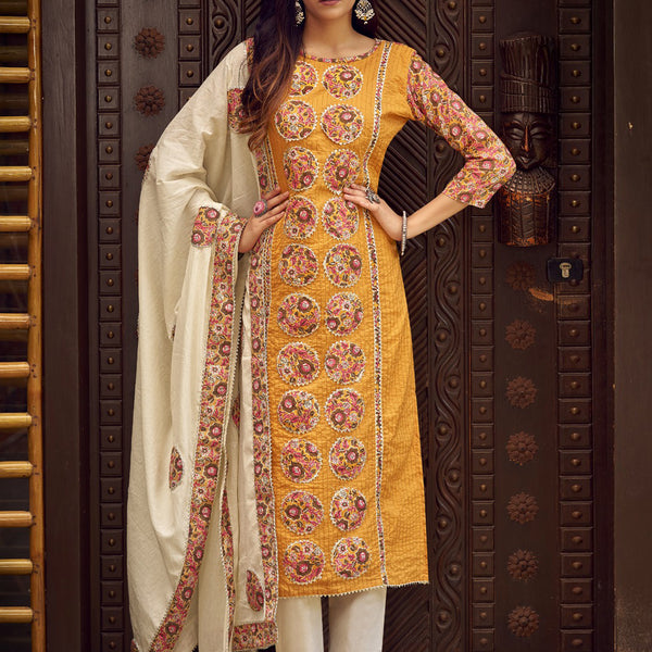 Jyoti Fashion Women's Mustard Pure Cotton Digital Printed Salwar Suit Set - Distacart