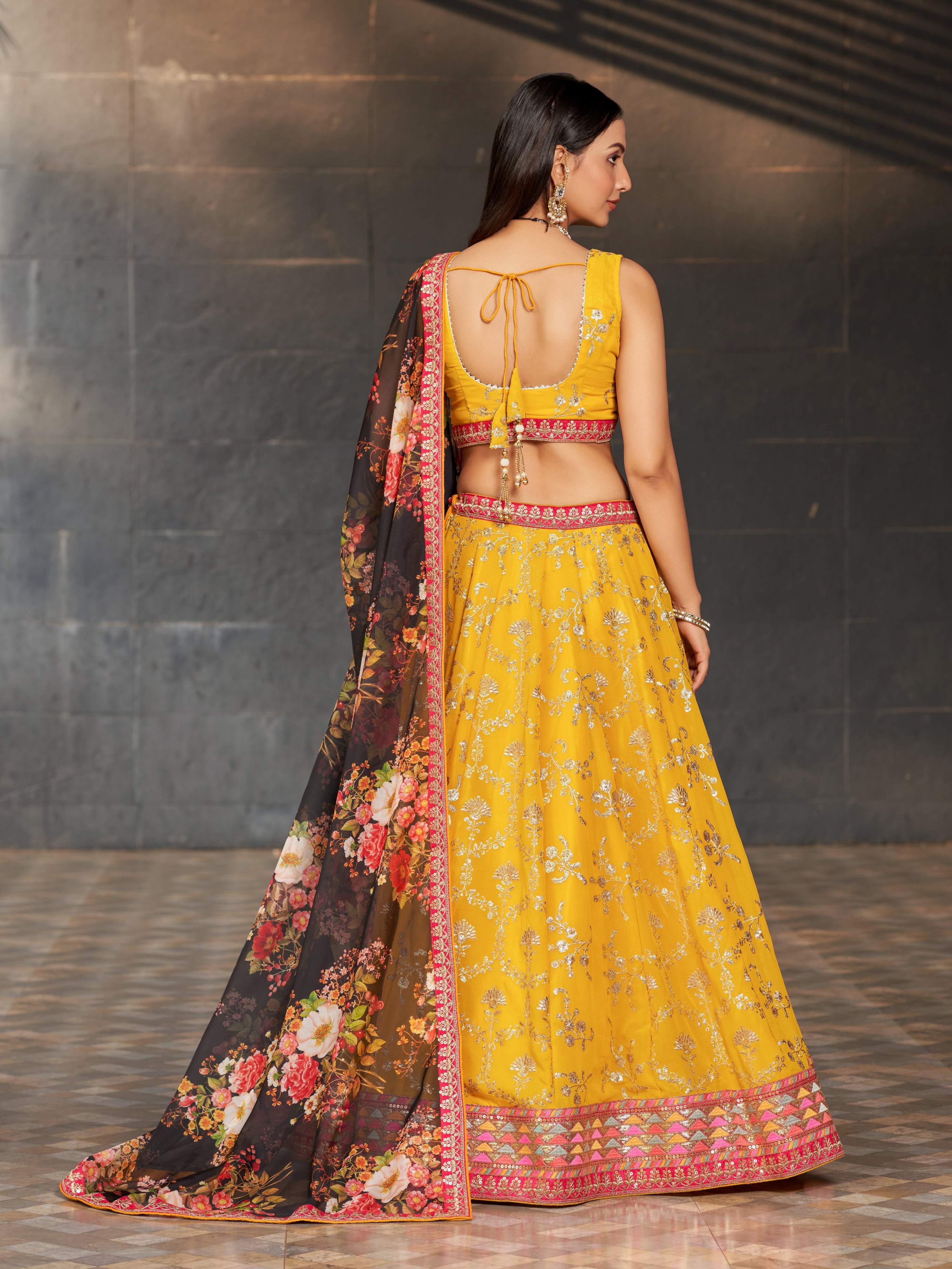 Jyoti Fashion Women's Yellow Georgette Zari & Heavy Sequin Embroidery Lehenga Choli & Dupatta - Distacart