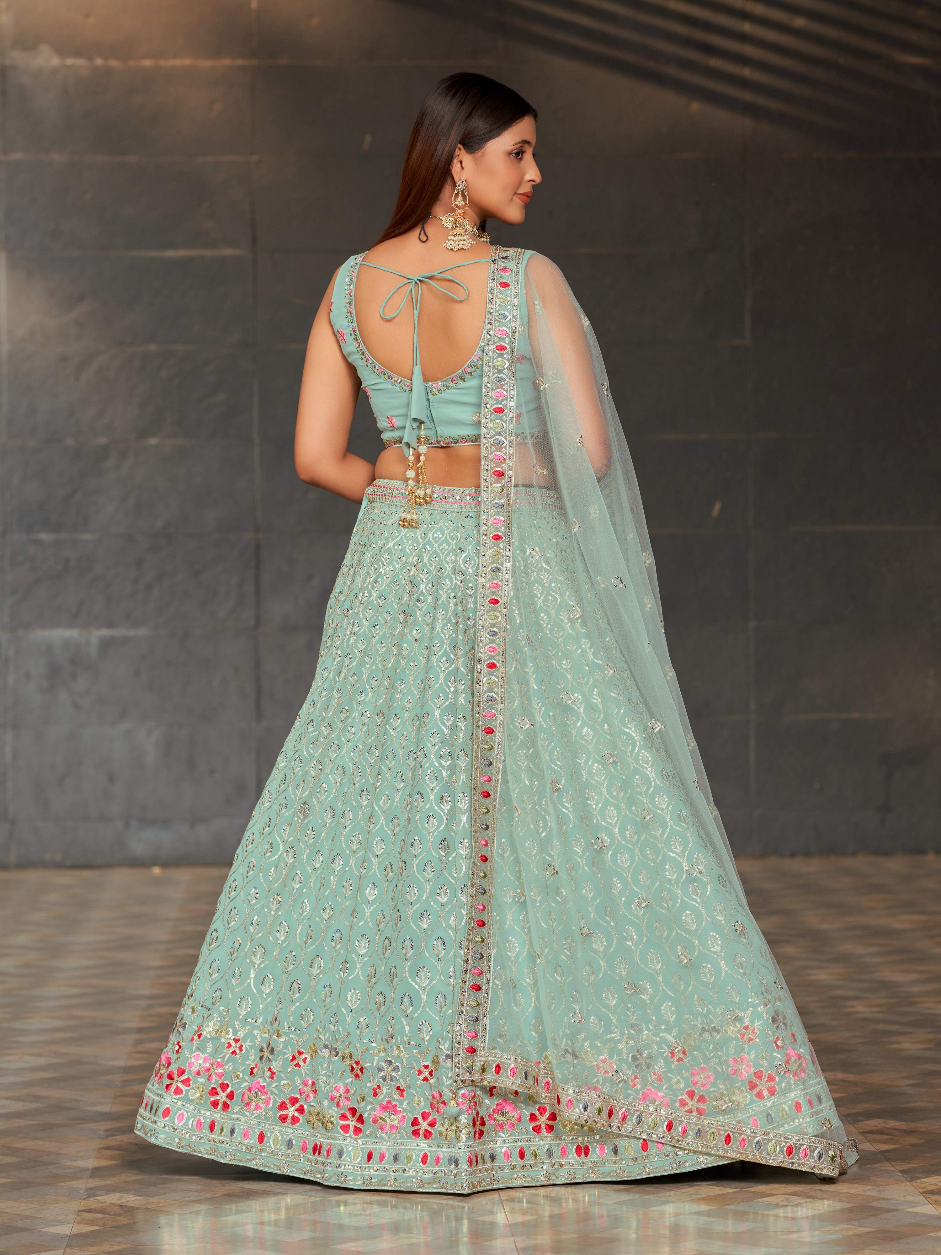 Jyoti Fashion Women's Sky Blue Georgette Zari & Heavy Sequin Embroidery Lehenga Choli & Dupatta - Distacart