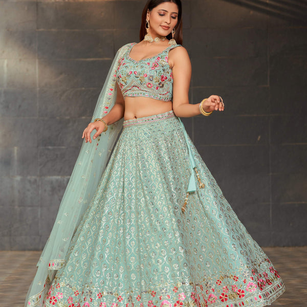 Jyoti Fashion Women's Sky Blue Georgette Zari & Heavy Sequin Embroidery Lehenga Choli & Dupatta - Distacart