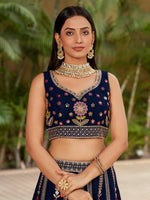 Thumbnail for Jyoti Fashion Women's Navy Blue Georgette Zari & Heavy Sequin Embroidery Lehenga Choli & Dupatta - Distacart