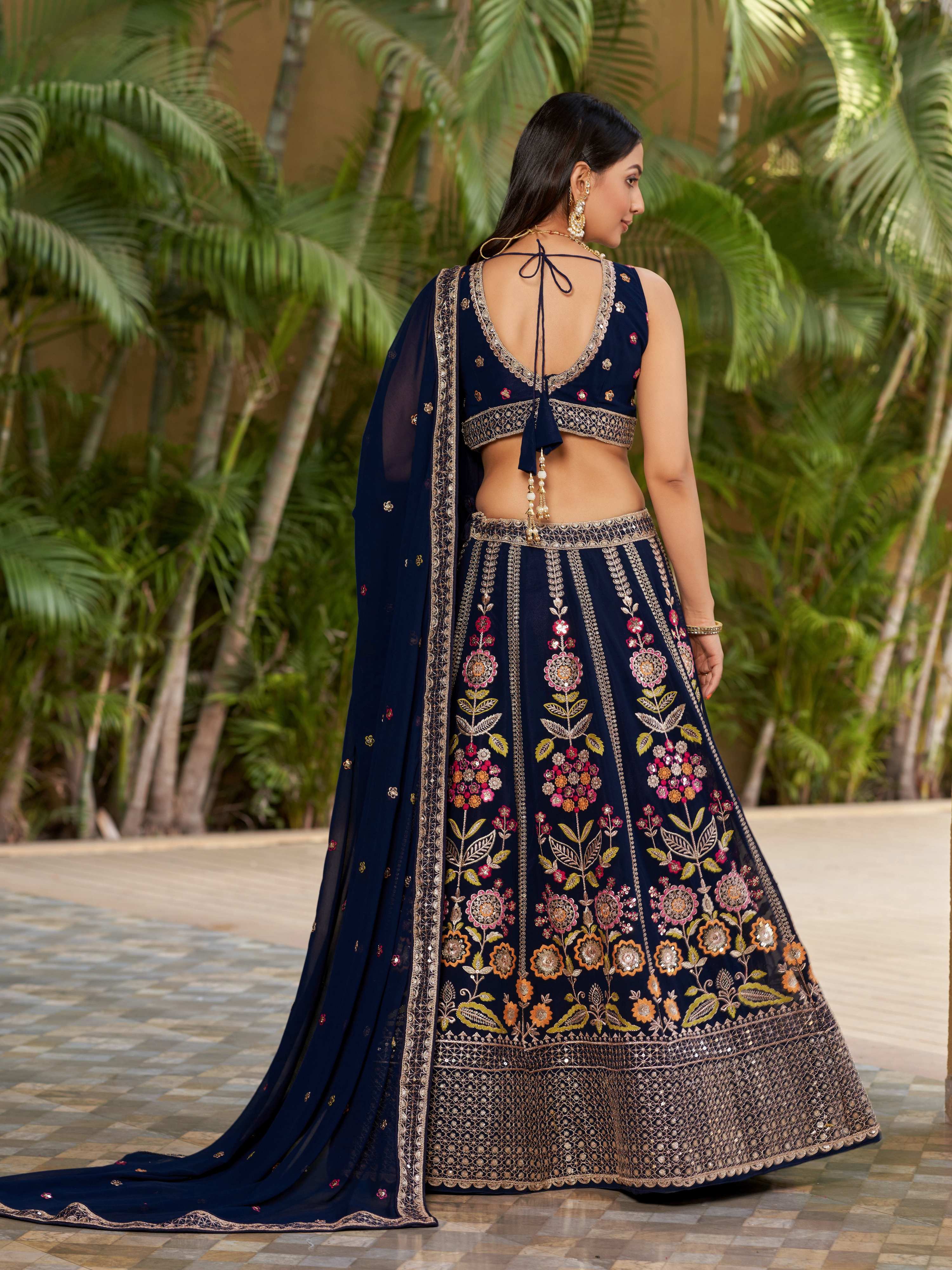 Jyoti Fashion Women's Navy Blue Georgette Zari & Heavy Sequin Embroidery Lehenga Choli & Dupatta - Distacart