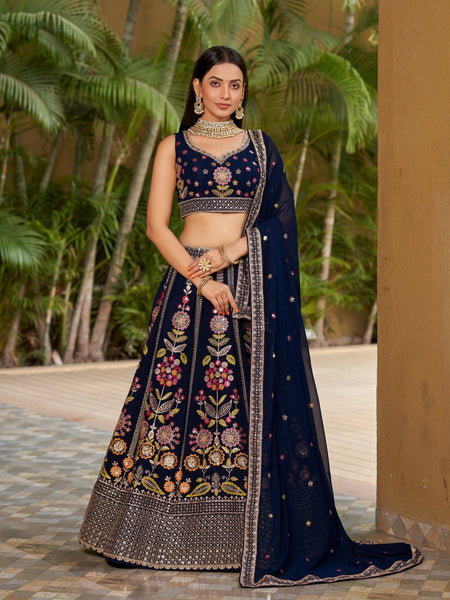 Jyoti Fashion Women's Navy Blue Georgette Zari & Heavy Sequin Embroidery Lehenga Choli & Dupatta - Distacart