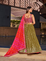 Thumbnail for Jyoti Fashion Women's Olive Georgette Zari & Heavy Sequin Embroidery Lehenga Choli & Dupatta - Distacart
