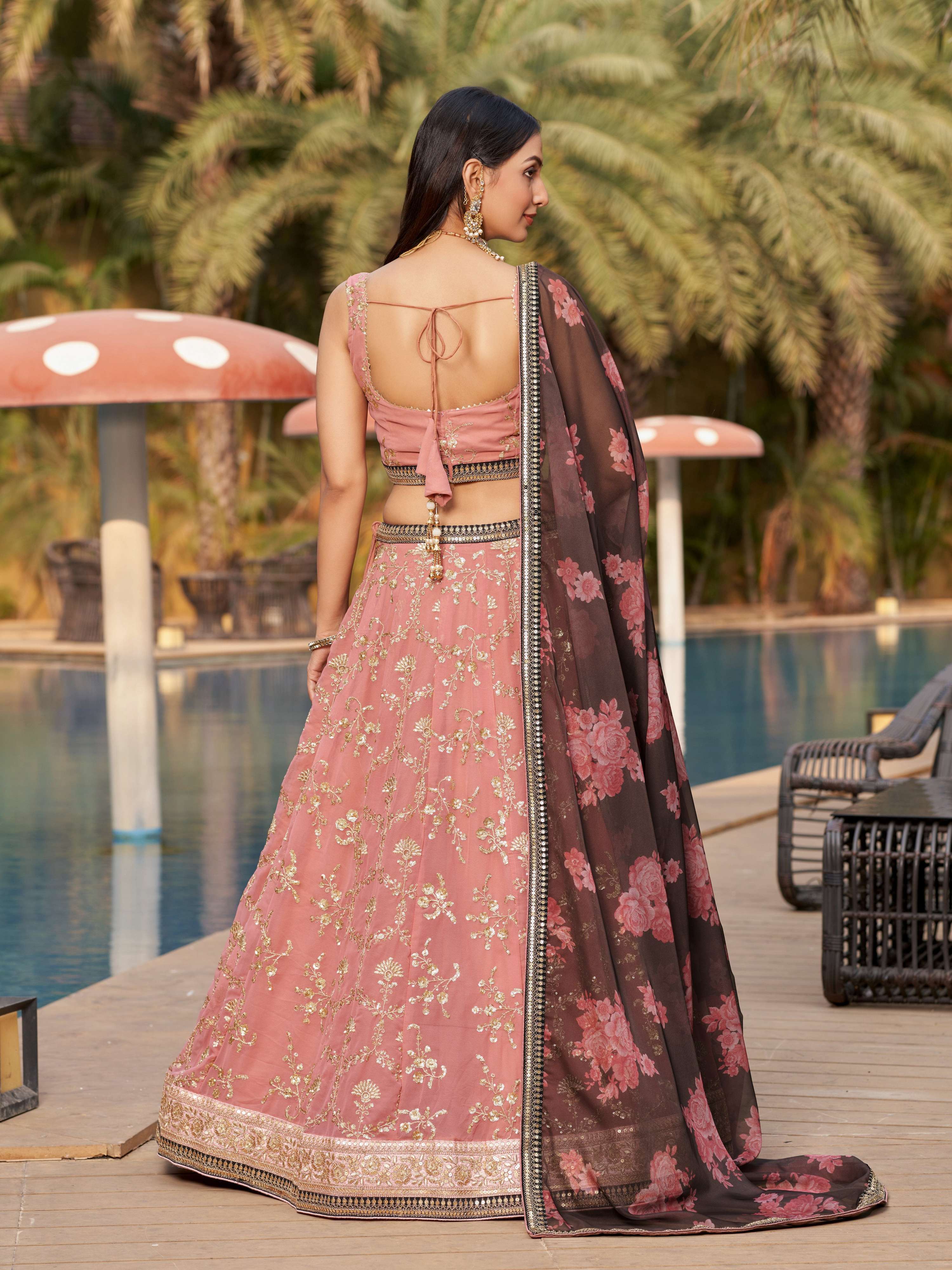 Jyoti Fashion Women's Pink Georgette Zari & Heavy Sequin Embroidery Lehenga Choli & Dupatta - Distacart