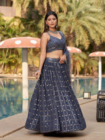 Thumbnail for Jyoti Fashion Women's Grey Georgette Zari & Heavy Sequin Embroidery Lehenga Choli & Dupatta - Distacart
