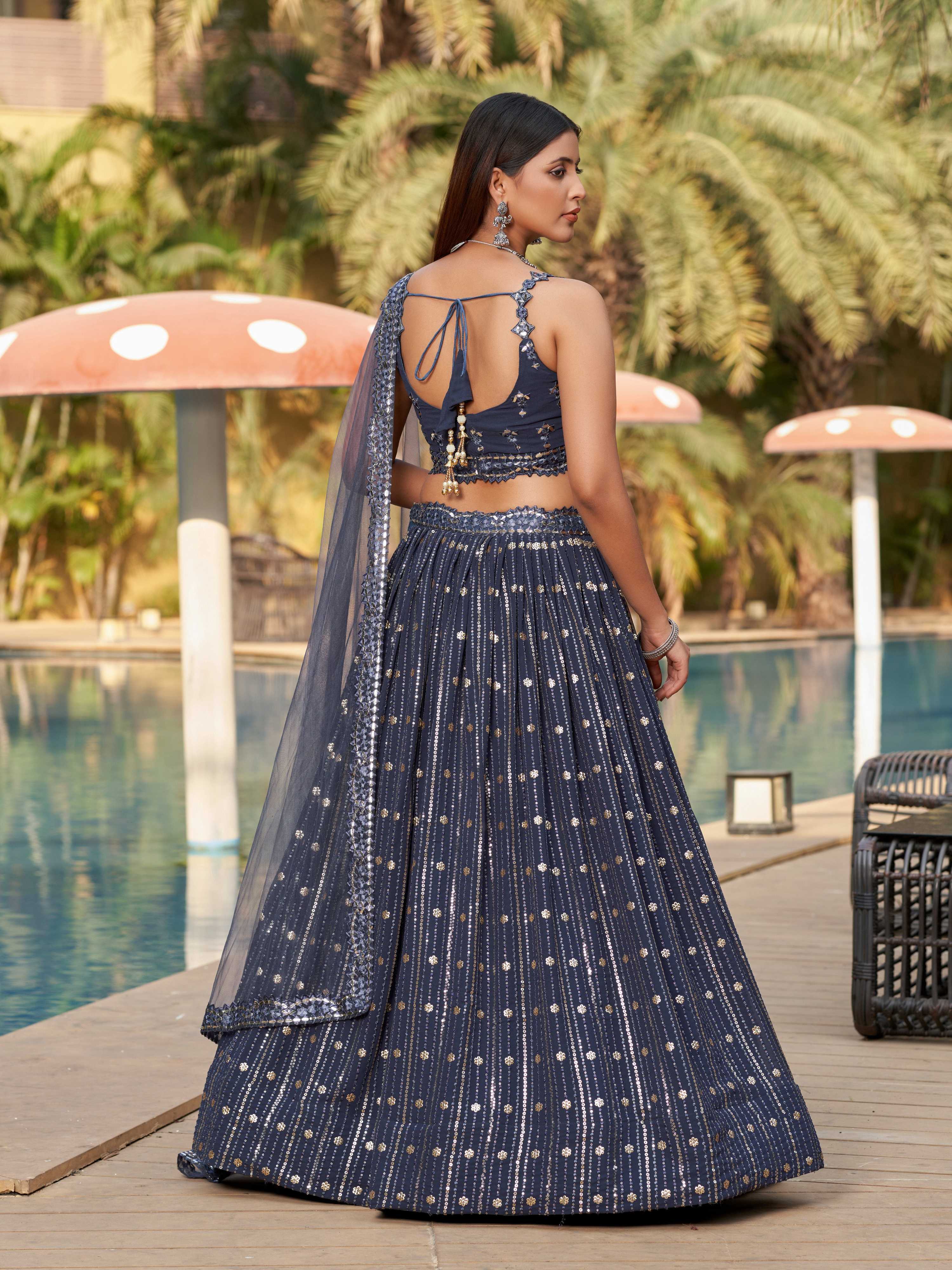 Jyoti Fashion Women's Grey Georgette Zari & Heavy Sequin Embroidery Lehenga Choli & Dupatta - Distacart