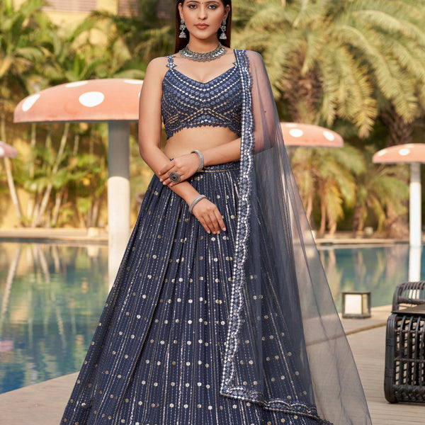 Jyoti Fashion Women's Grey Georgette Zari & Heavy Sequin Embroidery Lehenga Choli & Dupatta - Distacart