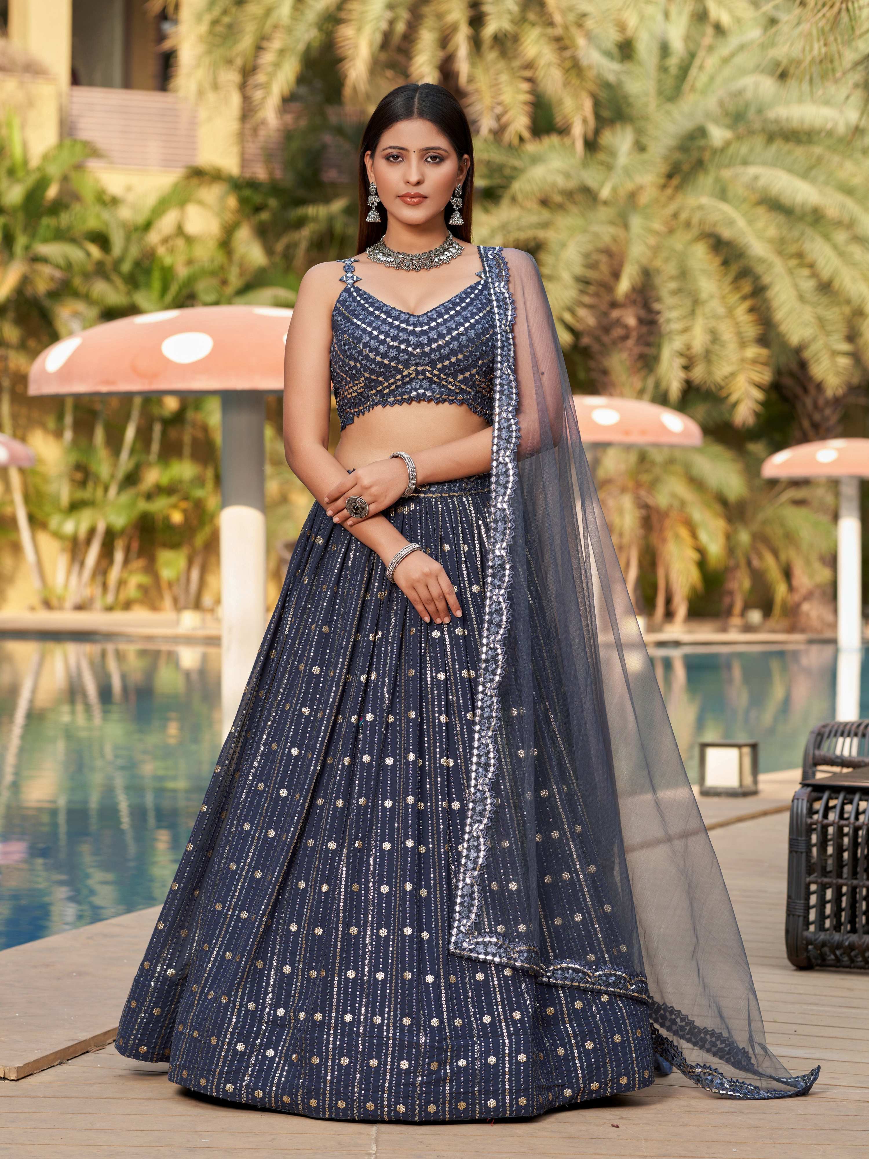 Jyoti Fashion Women's Grey Georgette Zari & Heavy Sequin Embroidery Lehenga Choli & Dupatta - Distacart