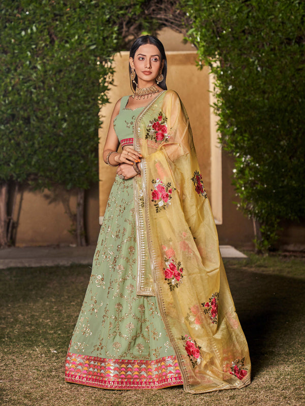 Jyoti Fashion Women's Pista Georgette Zari & Heavy Sequin Embroidery Lehenga Choli & Dupatta - Distacart