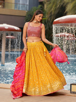 Thumbnail for Jyoti Fashion Women's Yellow Georgette Zari & Heavy Sequin Embroidery Lehenga Choli & Dupatta - Distacart