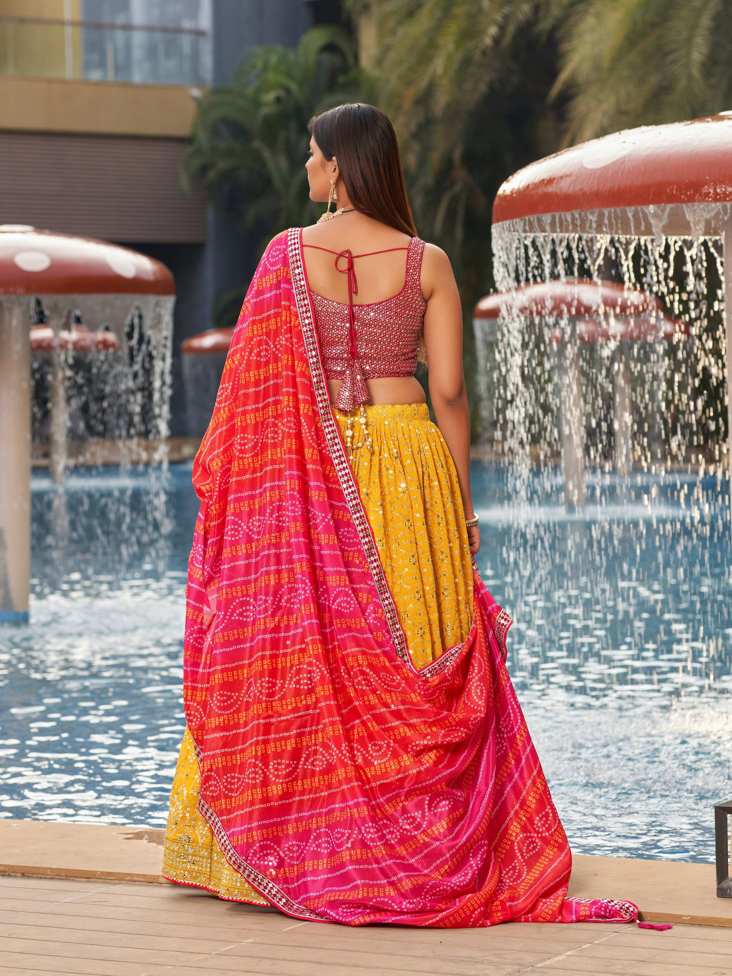 Jyoti Fashion Women's Yellow Georgette Zari & Heavy Sequin Embroidery Lehenga Choli & Dupatta - Distacart