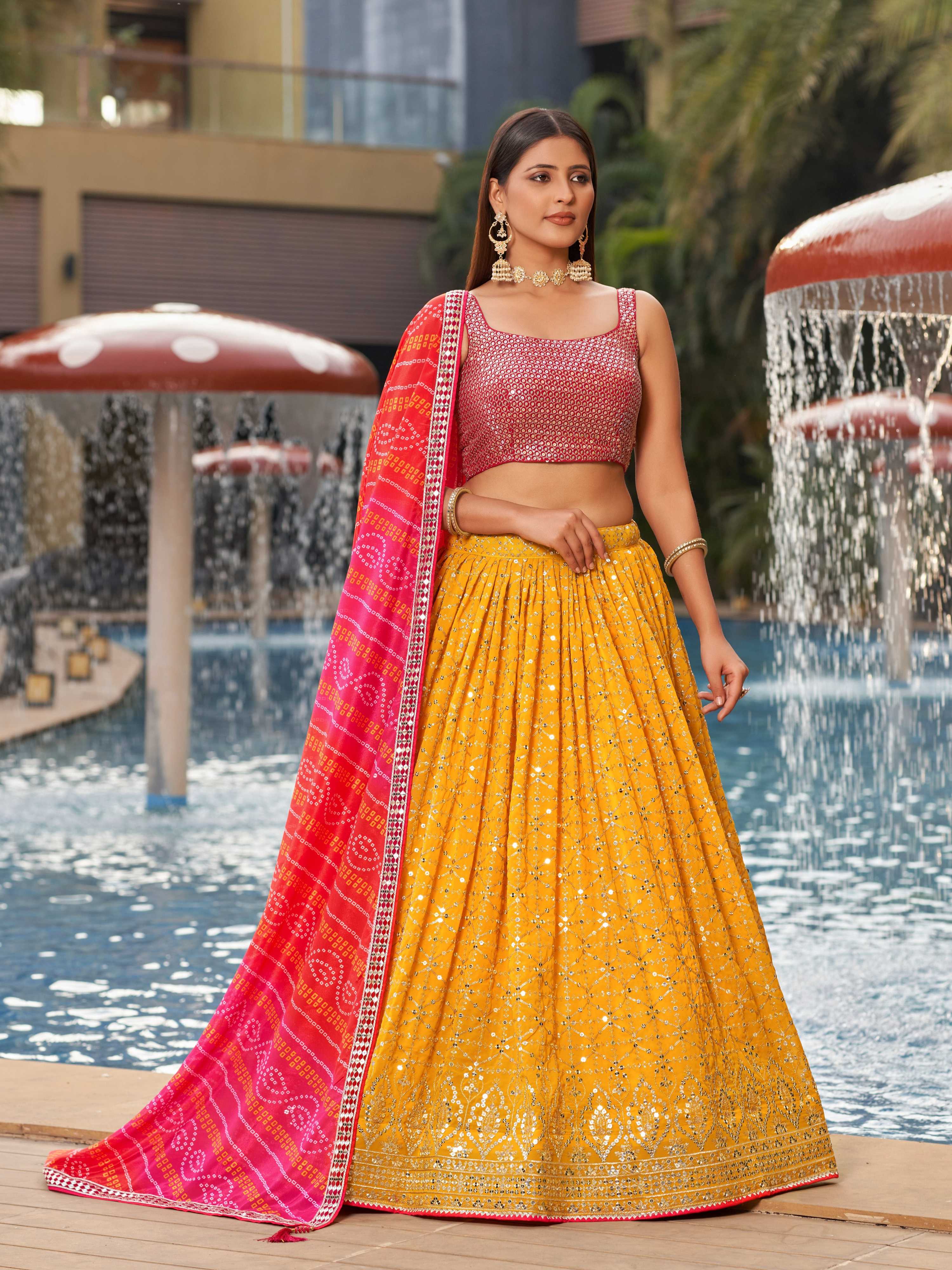 Jyoti Fashion Women's Yellow Georgette Zari & Heavy Sequin Embroidery Lehenga Choli & Dupatta - Distacart
