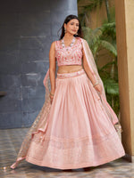 Thumbnail for Jyoti Fashion Women's Pink Georgette Zari & Heavy Sequin Embroidery Lehenga Choli & Dupatta - Distacart