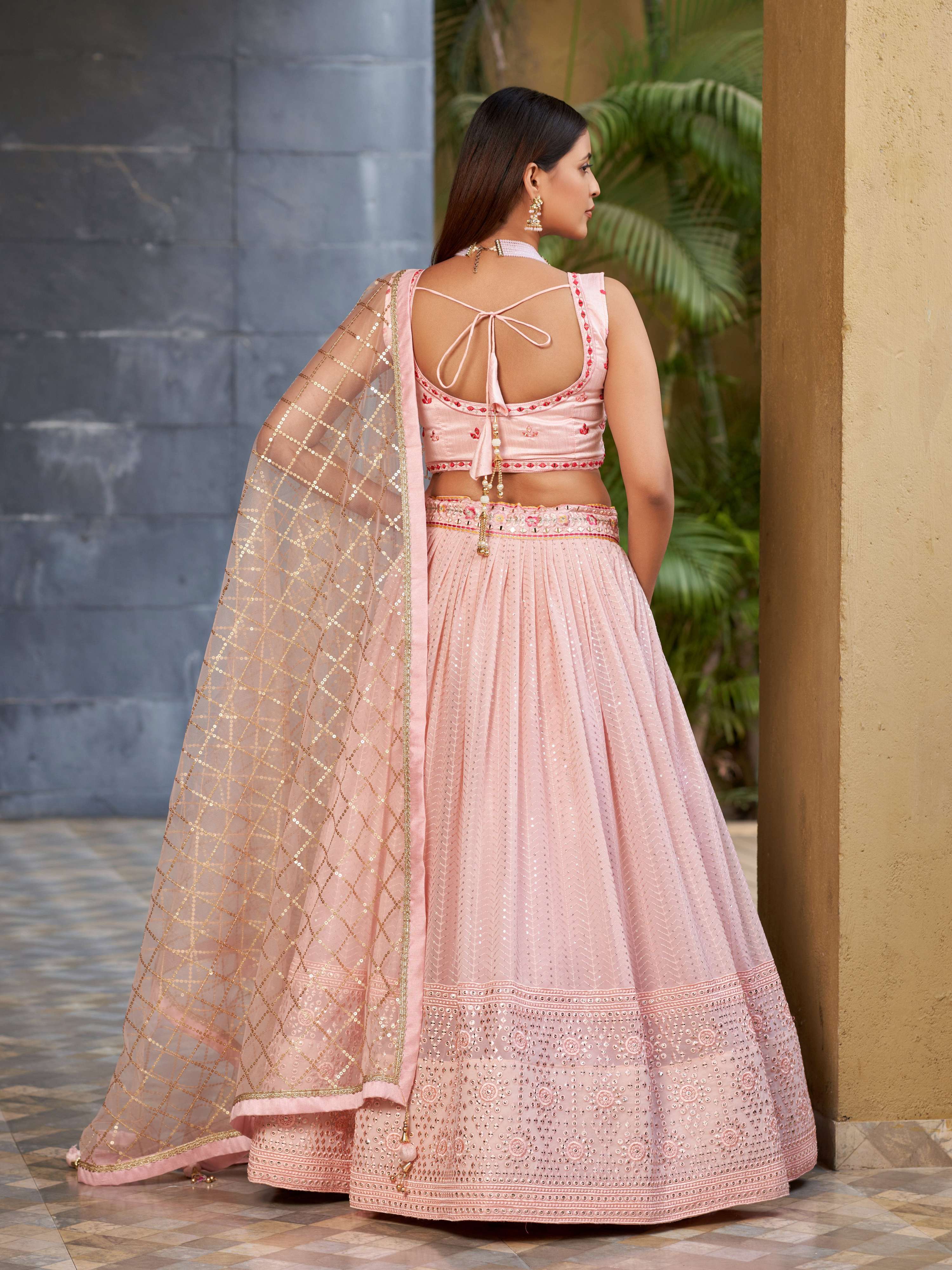 Jyoti Fashion Women's Pink Georgette Zari & Heavy Sequin Embroidery Lehenga Choli & Dupatta - Distacart