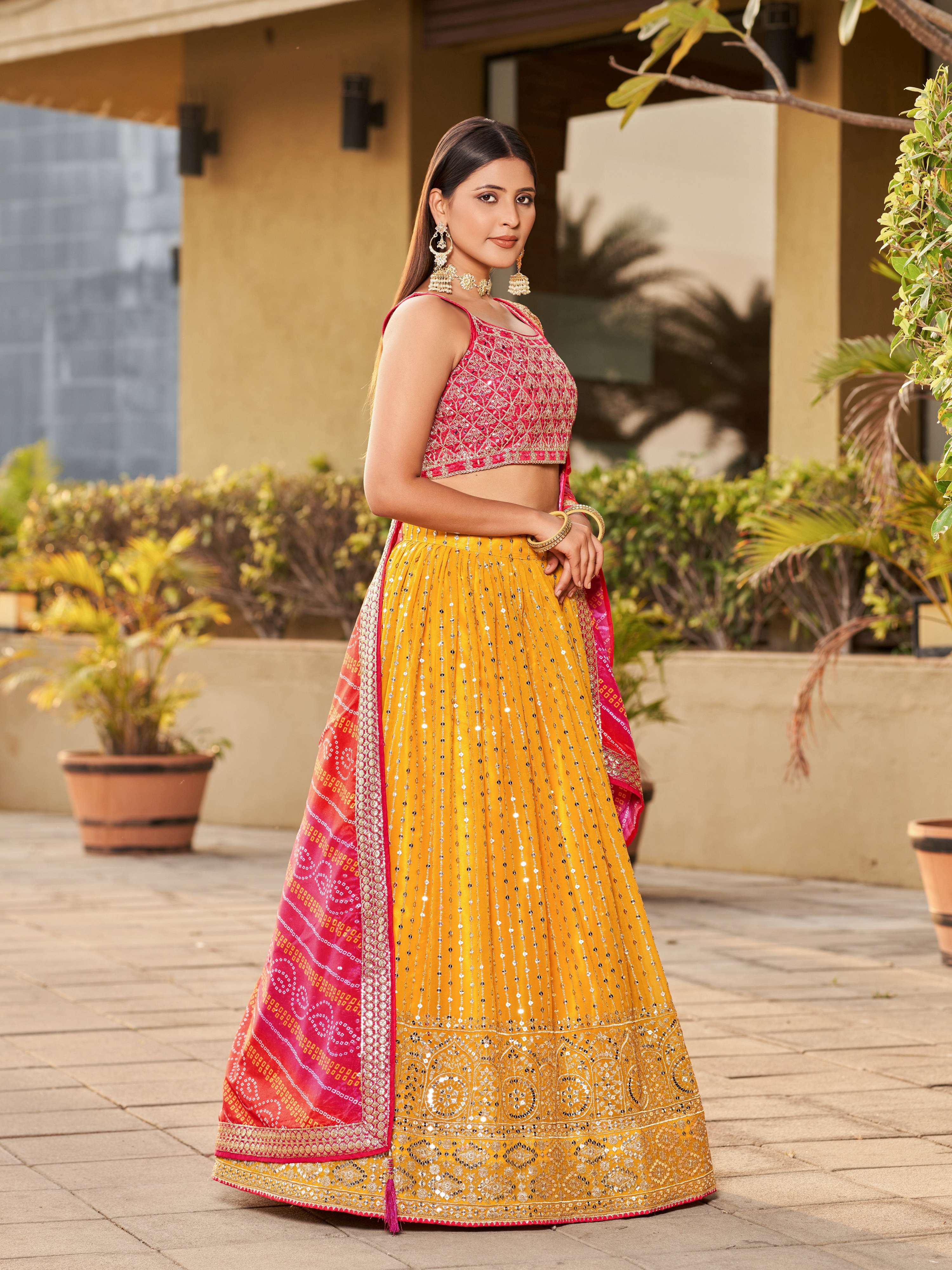 Jyoti Fashion Women's Yellow Georgette Zari & Heavy Sequin Embroidery Lehenga Choli & Dupatta - Distacart