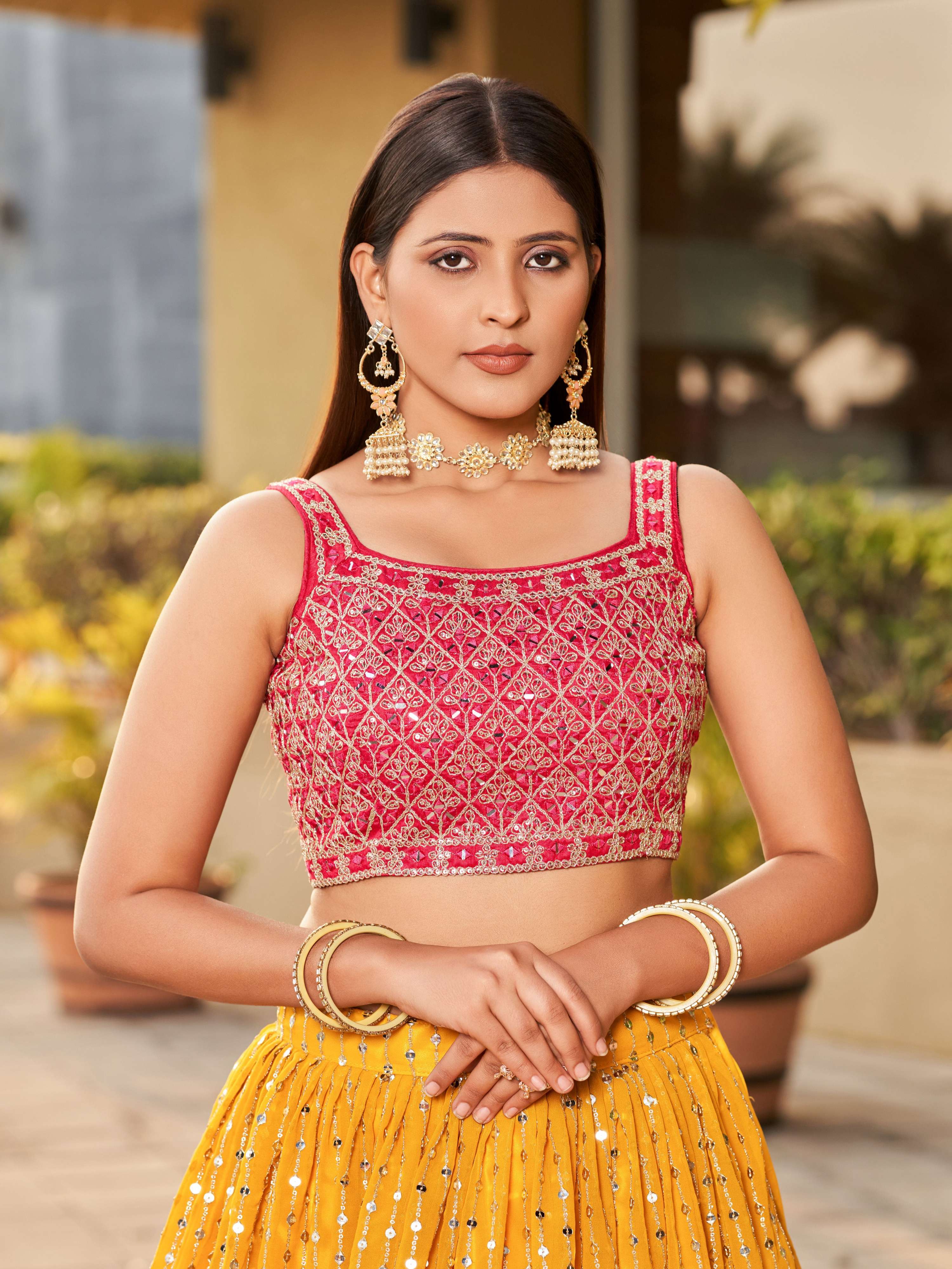 Jyoti Fashion Women's Yellow Georgette Zari & Heavy Sequin Embroidery Lehenga Choli & Dupatta - Distacart
