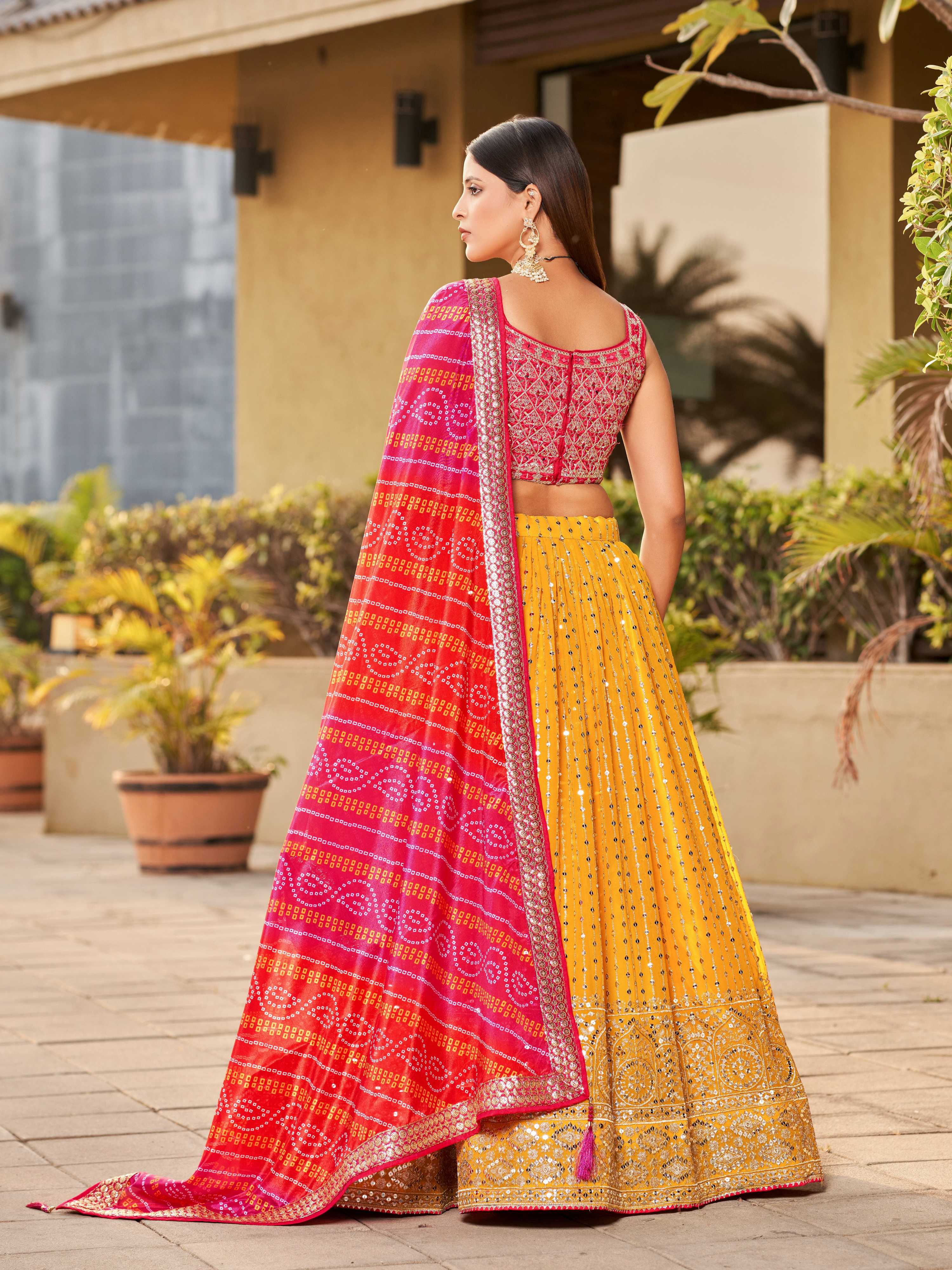 Jyoti Fashion Women's Yellow Georgette Zari & Heavy Sequin Embroidery Lehenga Choli & Dupatta - Distacart
