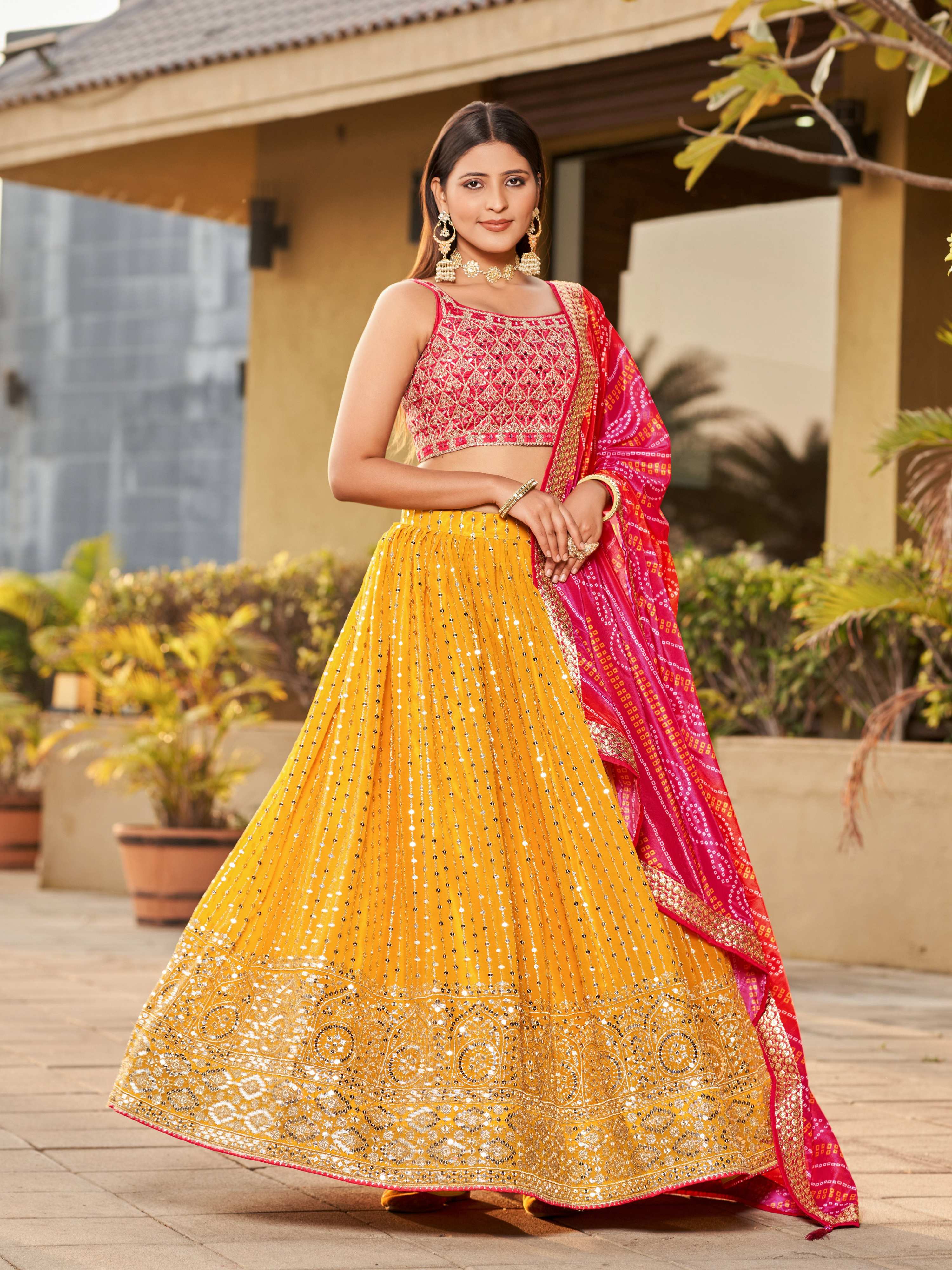 Jyoti Fashion Women's Yellow Georgette Zari & Heavy Sequin Embroidery Lehenga Choli & Dupatta - Distacart