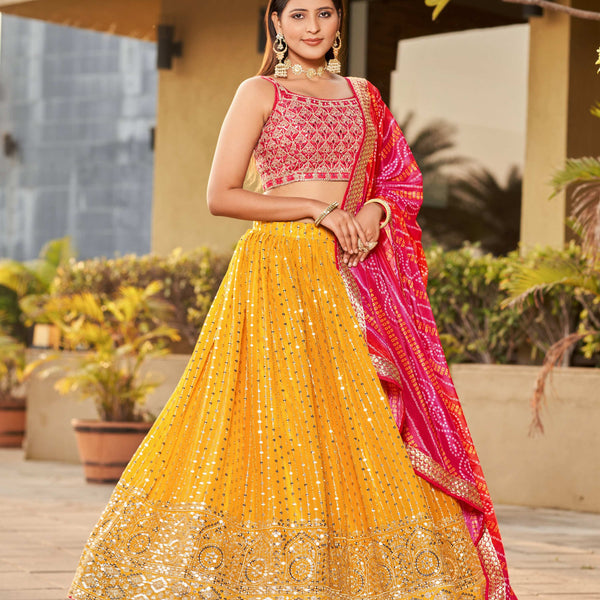 Jyoti Fashion Women's Yellow Georgette Zari & Heavy Sequin Embroidery Lehenga Choli & Dupatta - Distacart