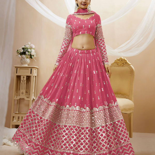 Jyoti Fashion Women's Pink Georgette Sequins Zari Embroidered Lehenga Choli & Dupatta - Distacart