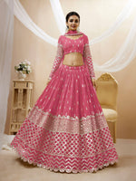 Thumbnail for Jyoti Fashion Women's Pink Georgette Sequins Zari Embroidered Lehenga Choli & Dupatta - Distacart