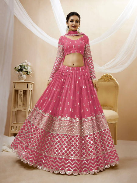 Jyoti Fashion Women's Pink Georgette Sequins Zari Embroidered Lehenga Choli & Dupatta - Distacart