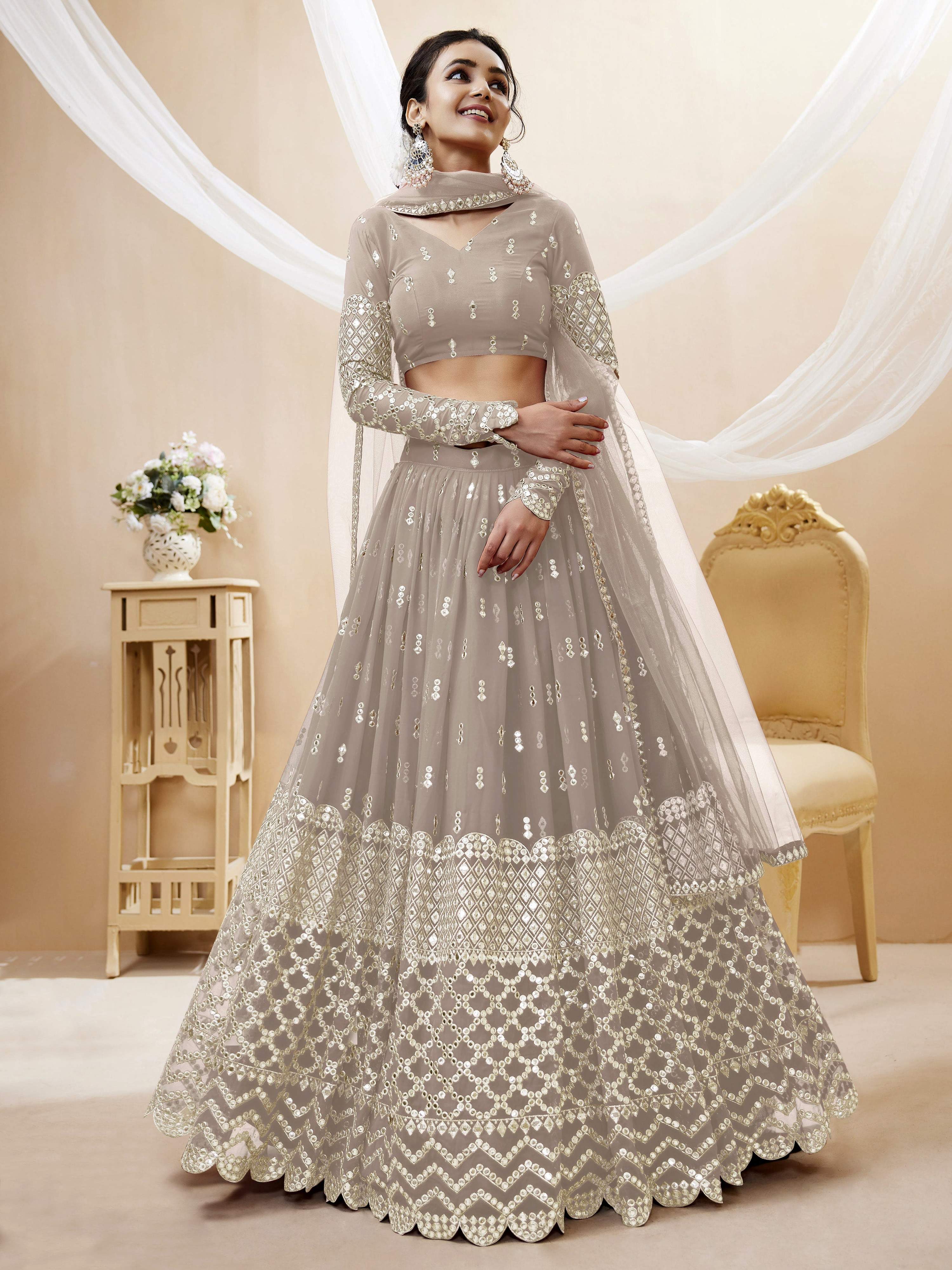 Jyoti Fashion Women's Grey Georgette Sequins Zari Embroidered Lehenga Choli & Dupatta - Distacart