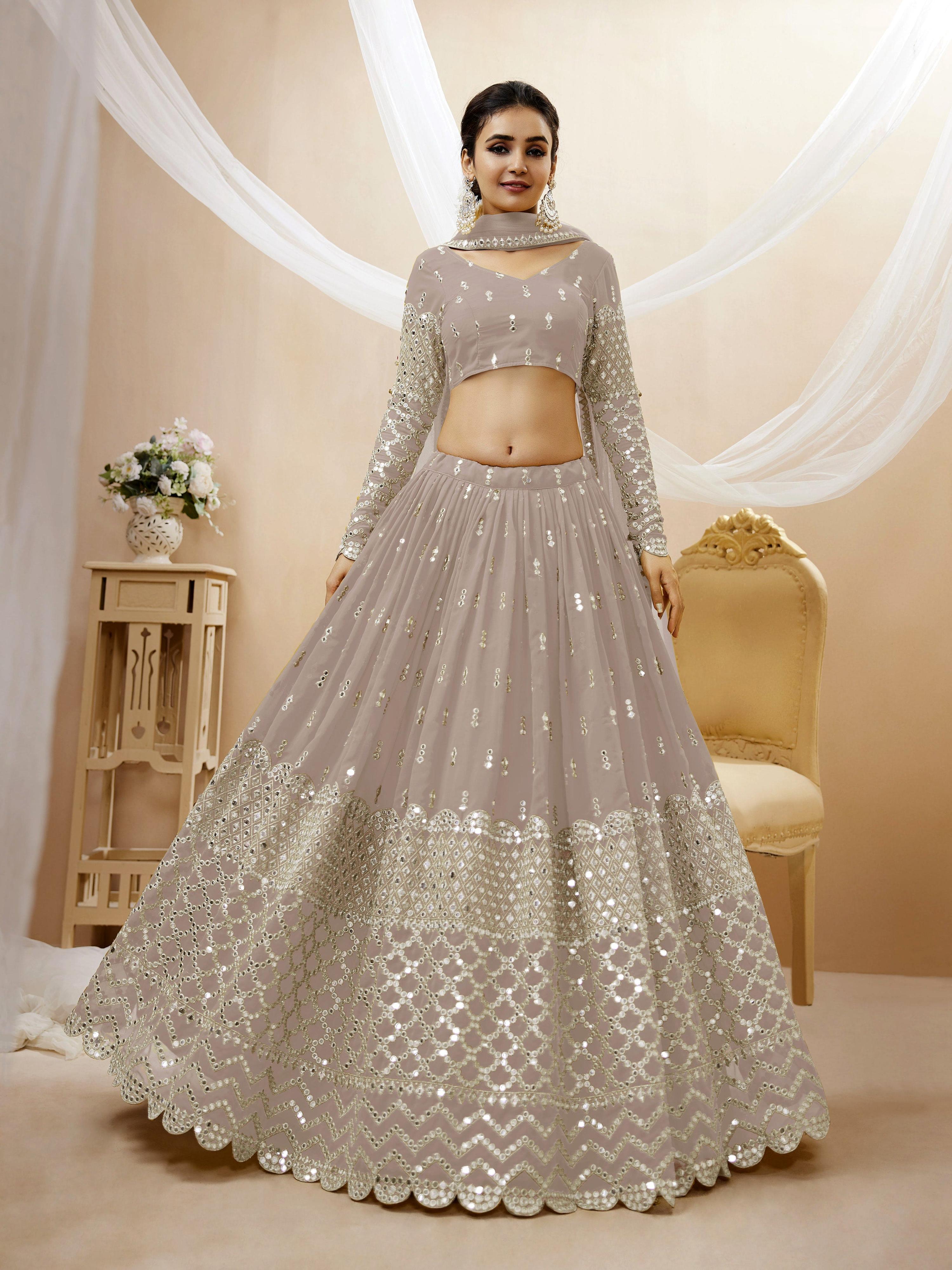Jyoti Fashion Women's Grey Georgette Sequins Zari Embroidered Lehenga Choli & Dupatta - Distacart