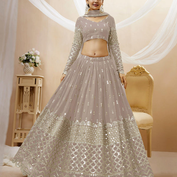 Jyoti Fashion Women's Grey Georgette Sequins Zari Embroidered Lehenga Choli & Dupatta - Distacart