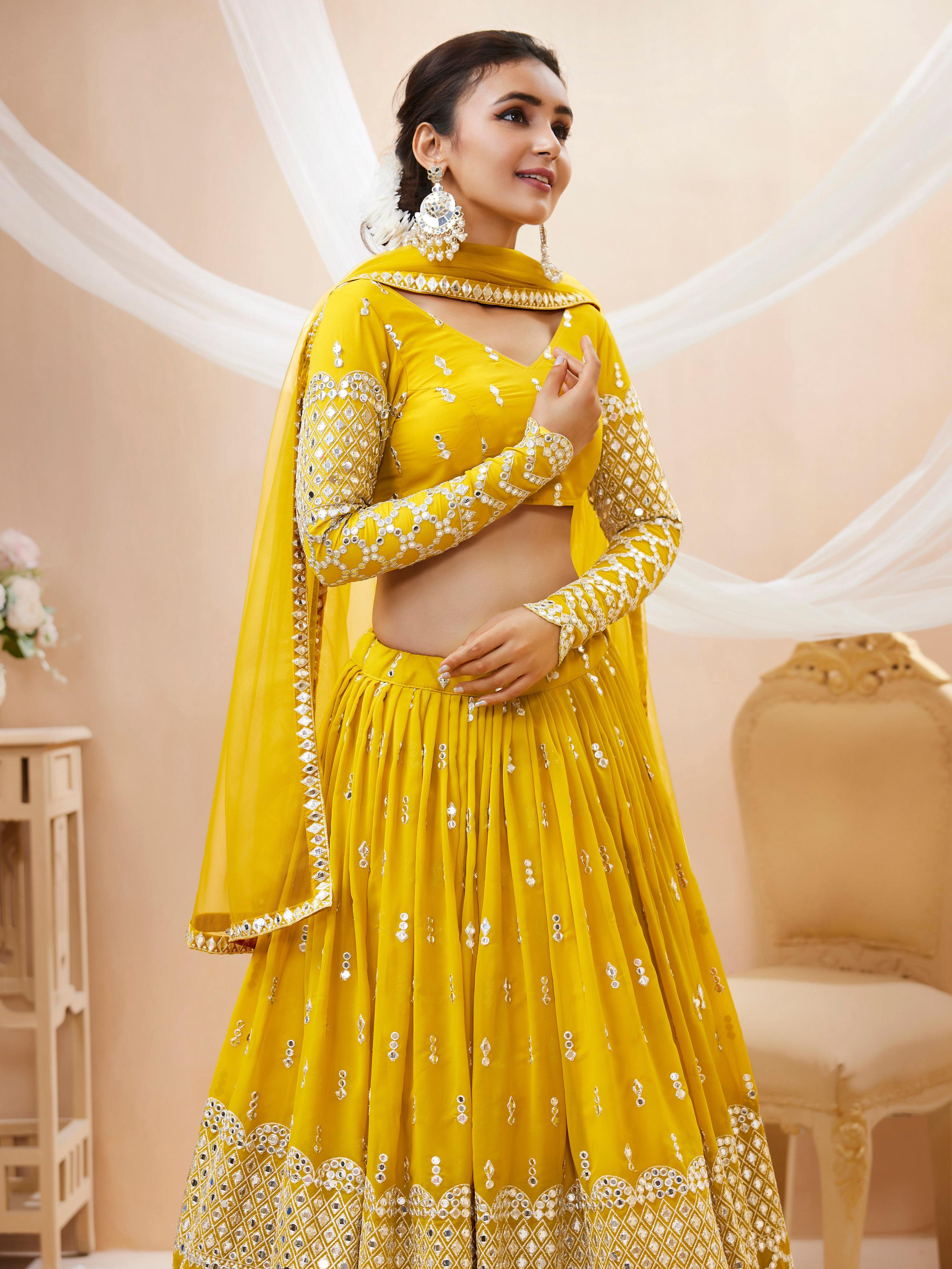 Jyoti Fashion Women's Yellow Georgette Sequins Zari Embroidered Lehenga Choli & Dupatta - Distacart