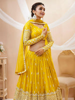 Thumbnail for Jyoti Fashion Women's Yellow Georgette Sequins Zari Embroidered Lehenga Choli & Dupatta - Distacart