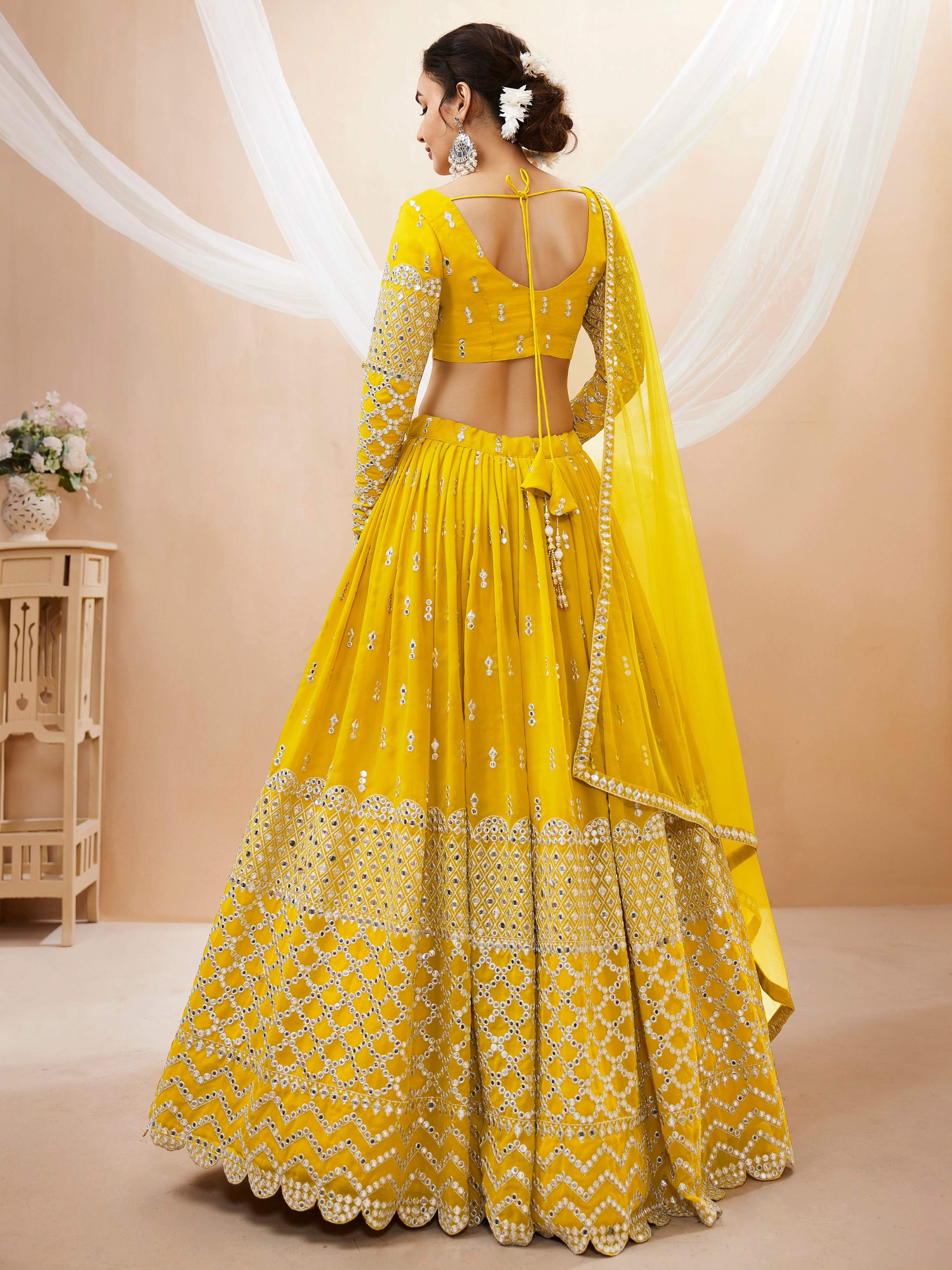 Jyoti Fashion Women's Yellow Georgette Sequins Zari Embroidered Lehenga Choli & Dupatta - Distacart