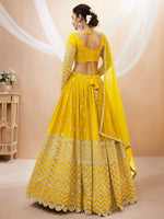 Thumbnail for Jyoti Fashion Women's Yellow Georgette Sequins Zari Embroidered Lehenga Choli & Dupatta - Distacart